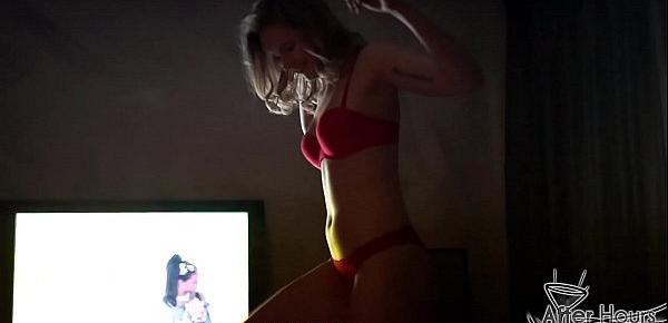  young candice late night after party striptease blowjob hot red dress